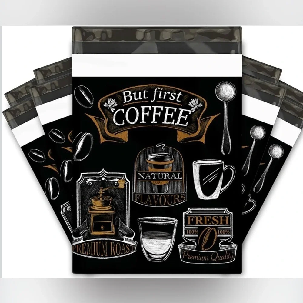 10 Count - Variety Bundle of 10 x 13 Polymailers (BOOKS + BUT FIRST, COFFEE)